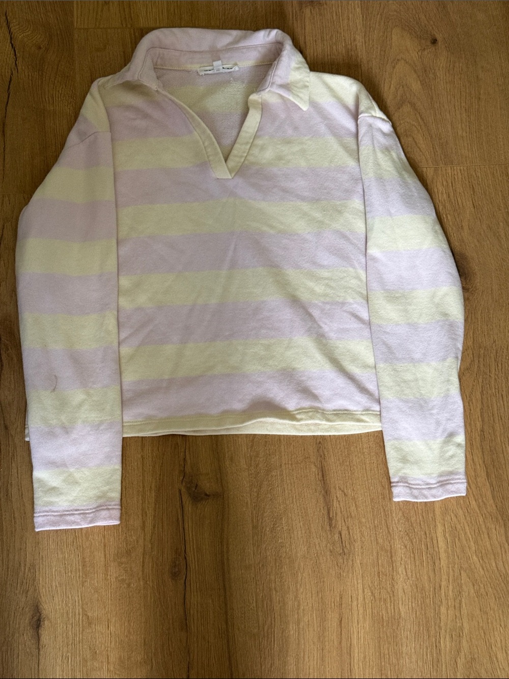 Workshop Republic Clothing Pastel Yellow & Light Pink Striped Long Sleeve Polo